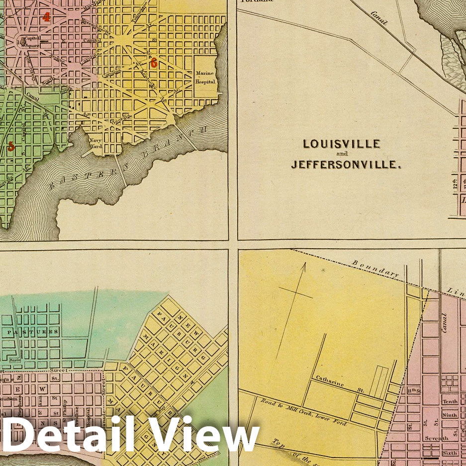 Washington, Louisville and Jeffersonville, New Orleans, Cincinnati, 1838 - Historical Map Print