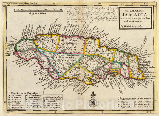 Historic Map : World Atlas Map, Island of Jamaica. 1736 - Vintage Wall Art