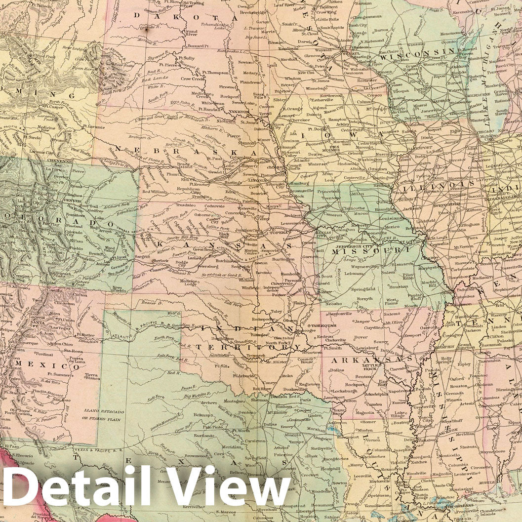 United States and Territories - Railroad Map, 1874 - Historical Map Print
