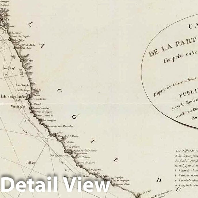 Coast of Peru and Northern Chile - Nautical Chart, 1821