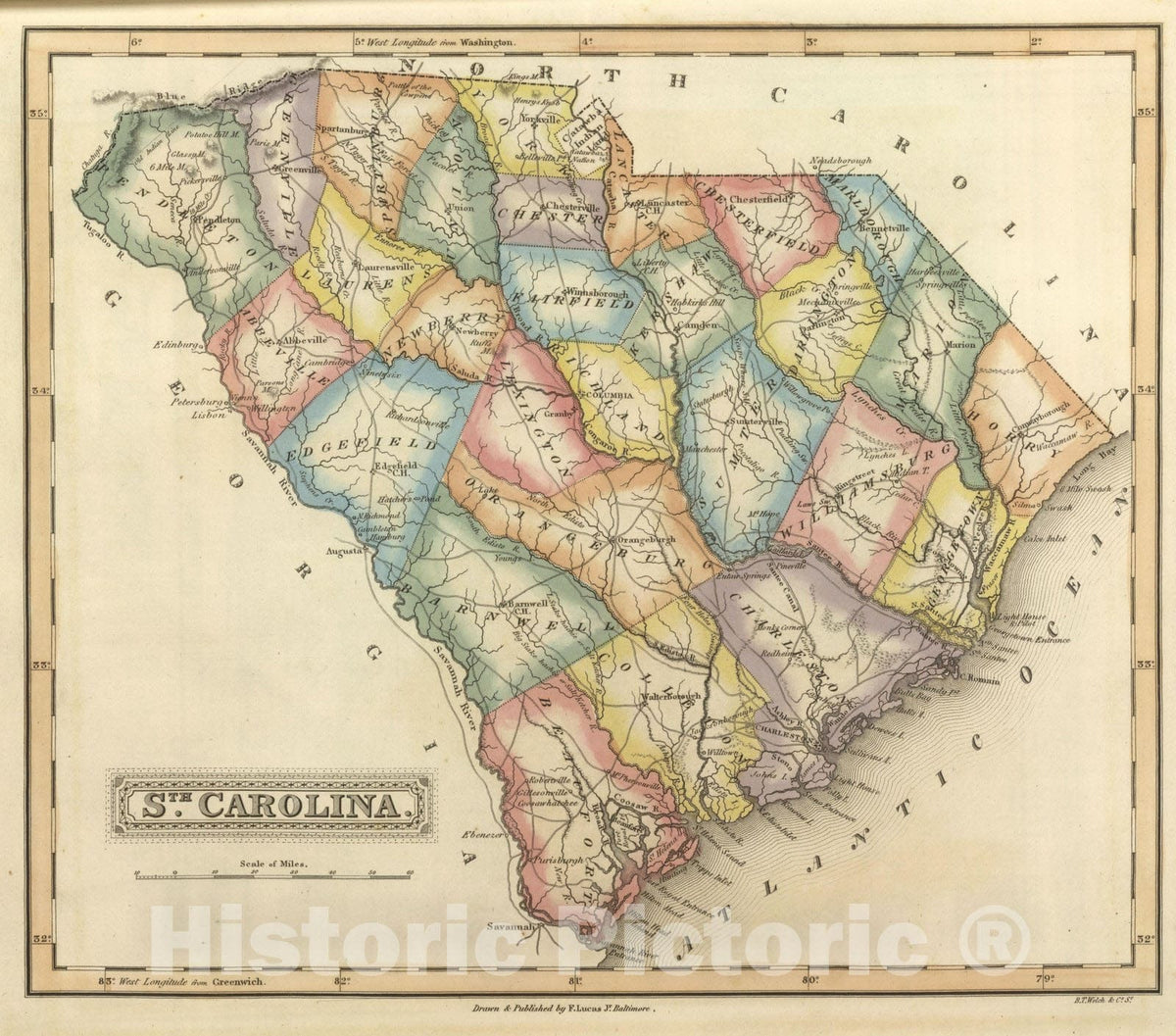 Historic Map : World Atlas Map, Sth. Carolina. 1822 - Vintage Wall Art