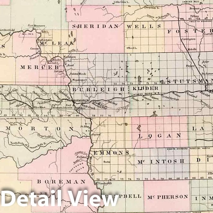 Dakota with Part of Manitoba - Railroad Map, 1883 - Gray's National Atlas