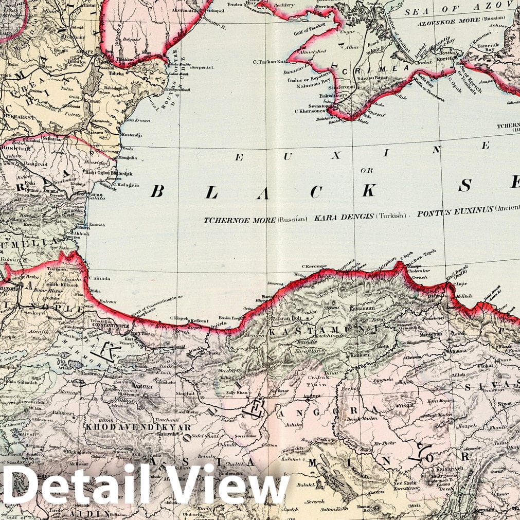 Black Sea - Turkey, Greece, and Russia, 1879 - Historical Map Print