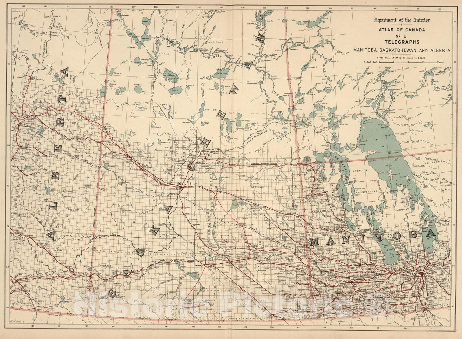 Historic Map : No.12, Telegraphs : Manitoba, Saskatchewan and Alberta 1906 - Vintage Wall Art
