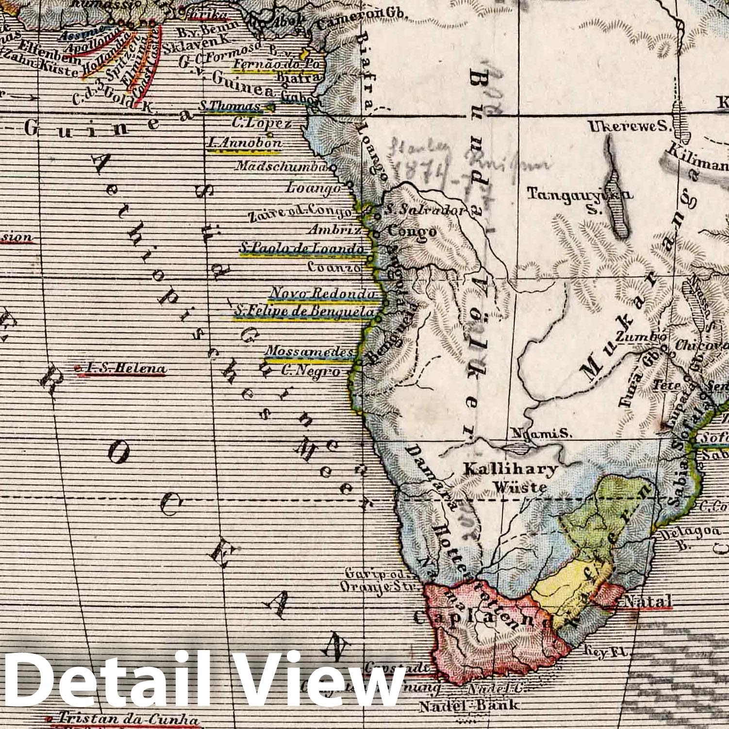 Africa 1872 Topographic Map Print - Sydow's Schul-Atlas Historical Reproduction