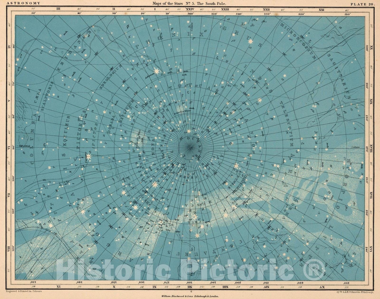 Historic Map : Plate 20. Maps of the Stars. No. 5. The South Pole, 1869 - Vintage Wall Art