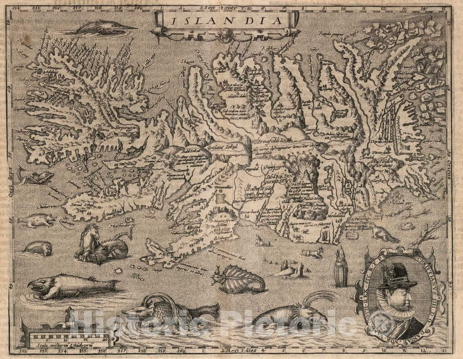 Iceland, 1600 - Historical Map Print from Geographisch Handtbuch