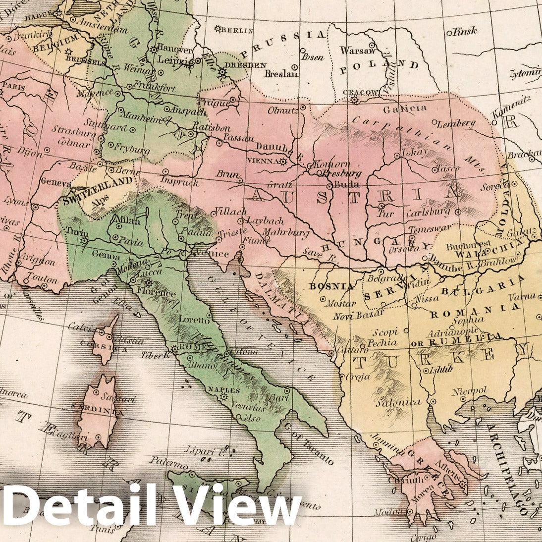 Southern Europe - River Map, 1838 - Historical Map Print
