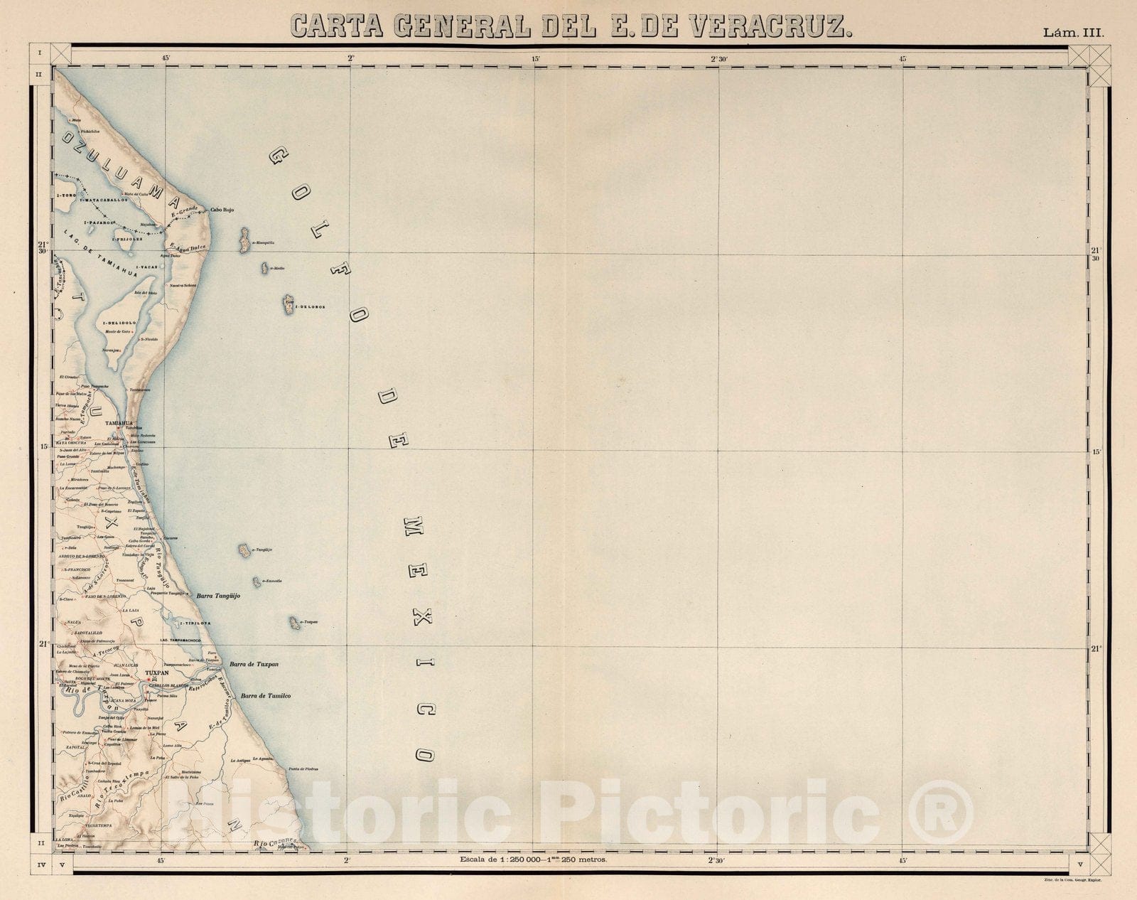 Historic Map : Veracruz (Mexico), State Atlas Map, Lam. III. Carte General de E. de Veracruz. 1905 , Vintage Wall Art
