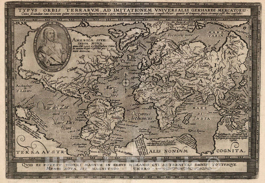 Historic Map : World Atlas Map, 1. Typys Orbis Terrarum, ad imitationem universalis Gerhardi Mercatoris. 1600 - Vintage Wall Art
