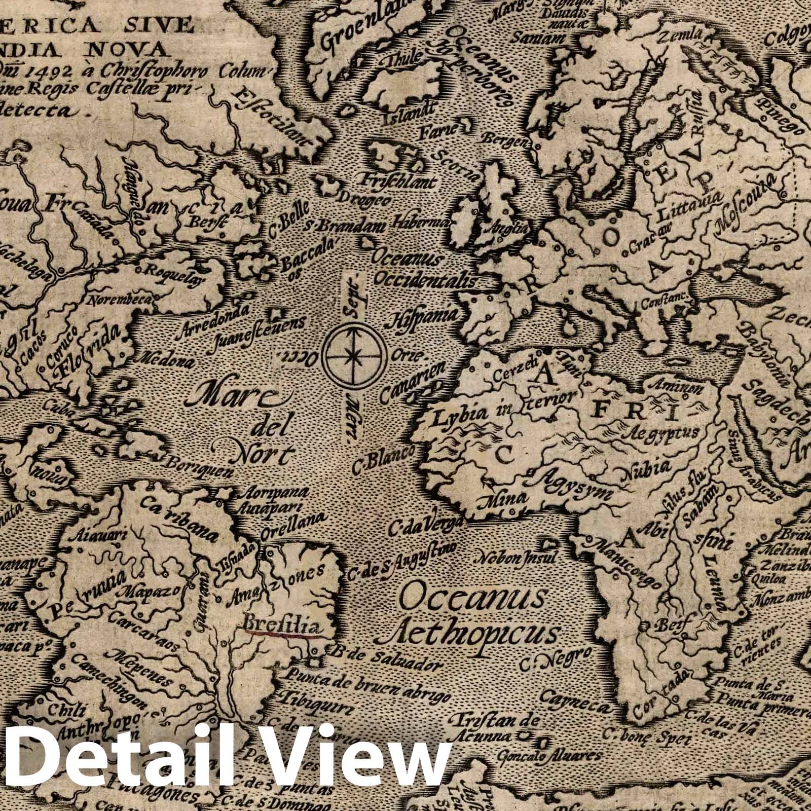 World Map 1600 - Matthias Quad Geographisch Handtbuch Historical Map Print