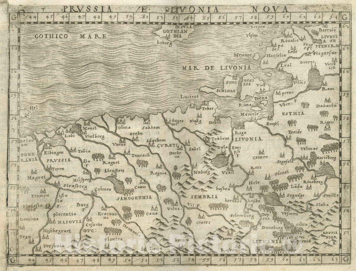 Historic Map : World Atlas Map, Prussia e Livonia nova 1548 - Vintage Wall Art
