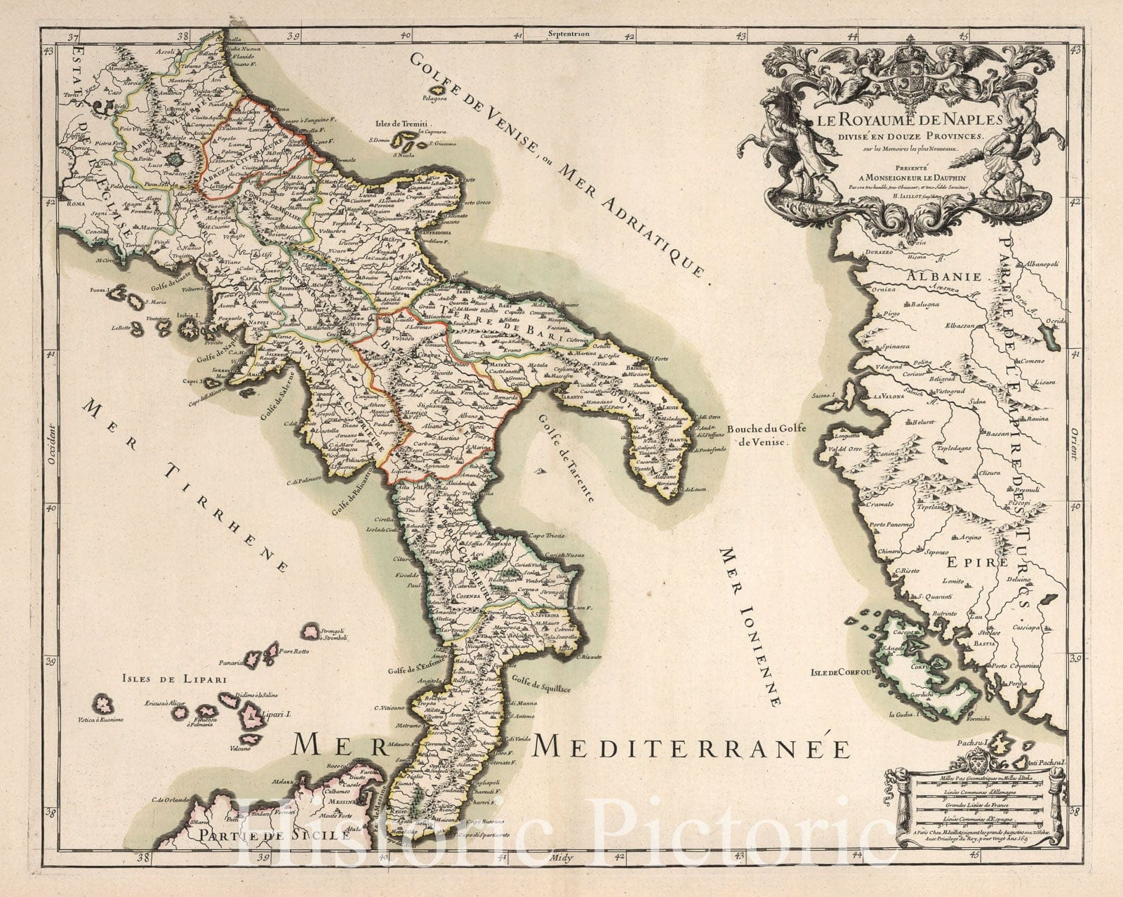 Naples, Italy 1695 Historical Map Print - Atlas Francois Reproduction