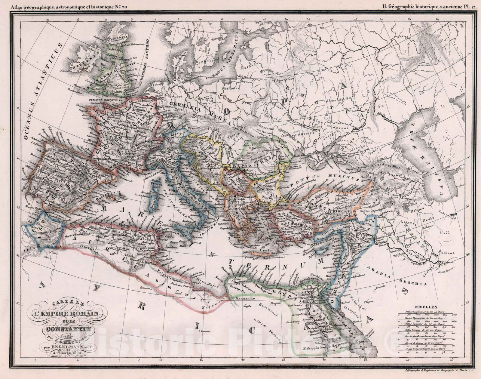 Historic Map : Roman Empire20. 20. Carte de l'Empire Romain sous Constantin. 1832 , Vintage Wall Art