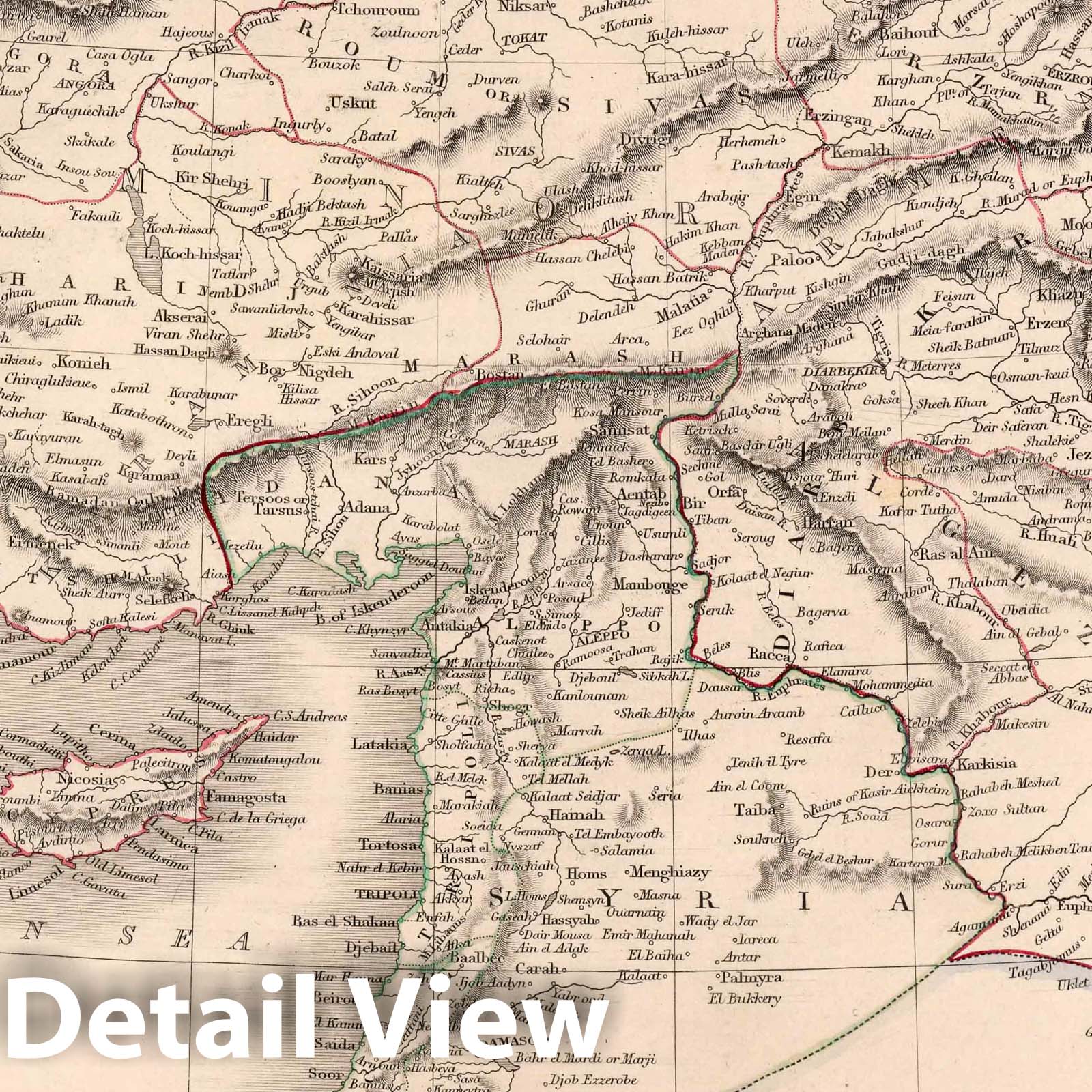 Turkey, Syria, Jordan, and Lebanon 1841 Historical Map Print