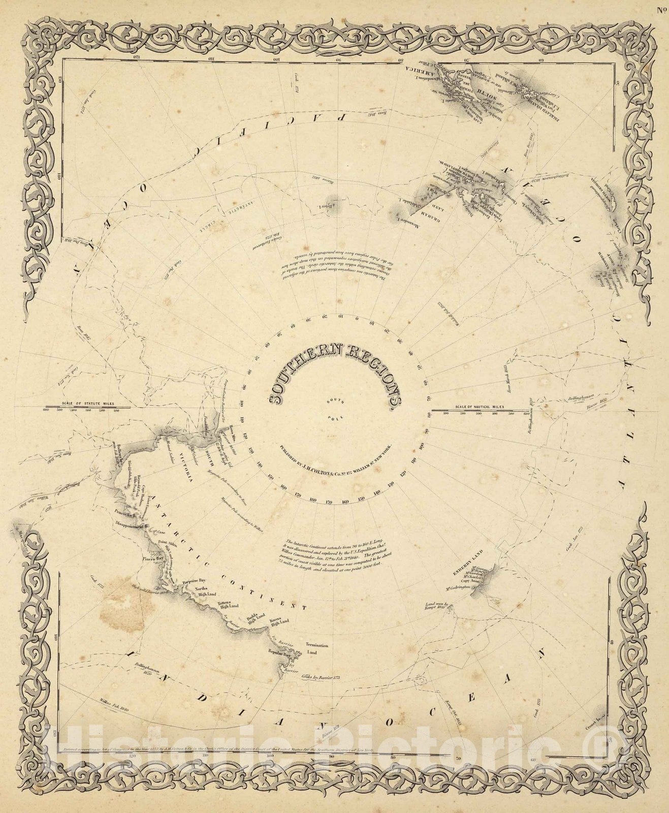 Historic Map : World Atlas Map, Southern Regions. 1856 - Vintage Wall Art