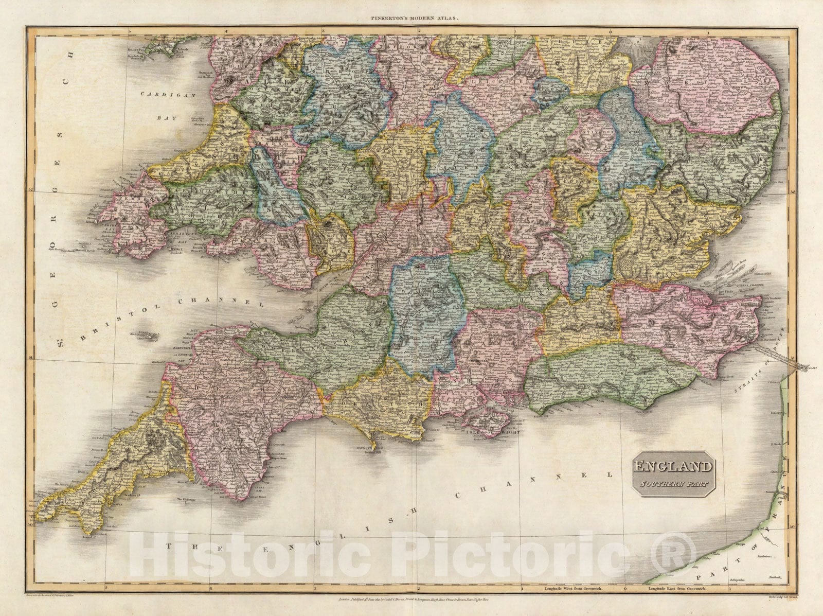 Historic Map - World Atlas Map, England, southern part. 1811 - Vintage Wall Art