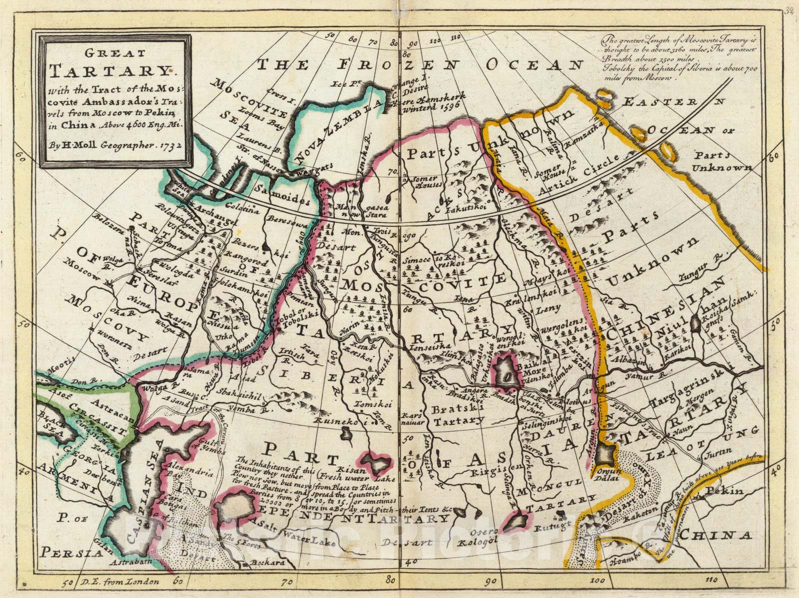 Historic Map : World Atlas Map, Great Tartary. 1736 - Vintage Wall Art
