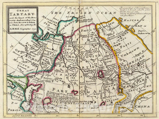 Historic Map : World Atlas Map, Great Tartary. 1736 - Vintage Wall Art