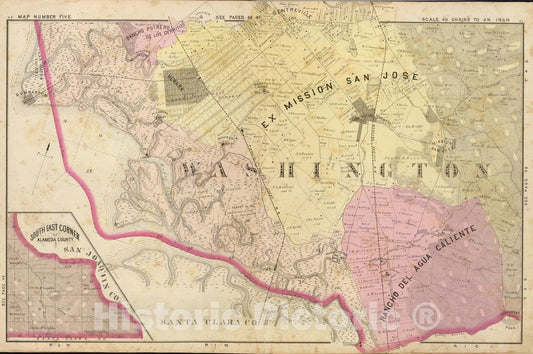 Historic Map : Fremont (Calif), California, Official and historical atlas map of Alameda County, California, County Atlas Map, Alameda Co. 5. 1878, Vintage Wall Art
