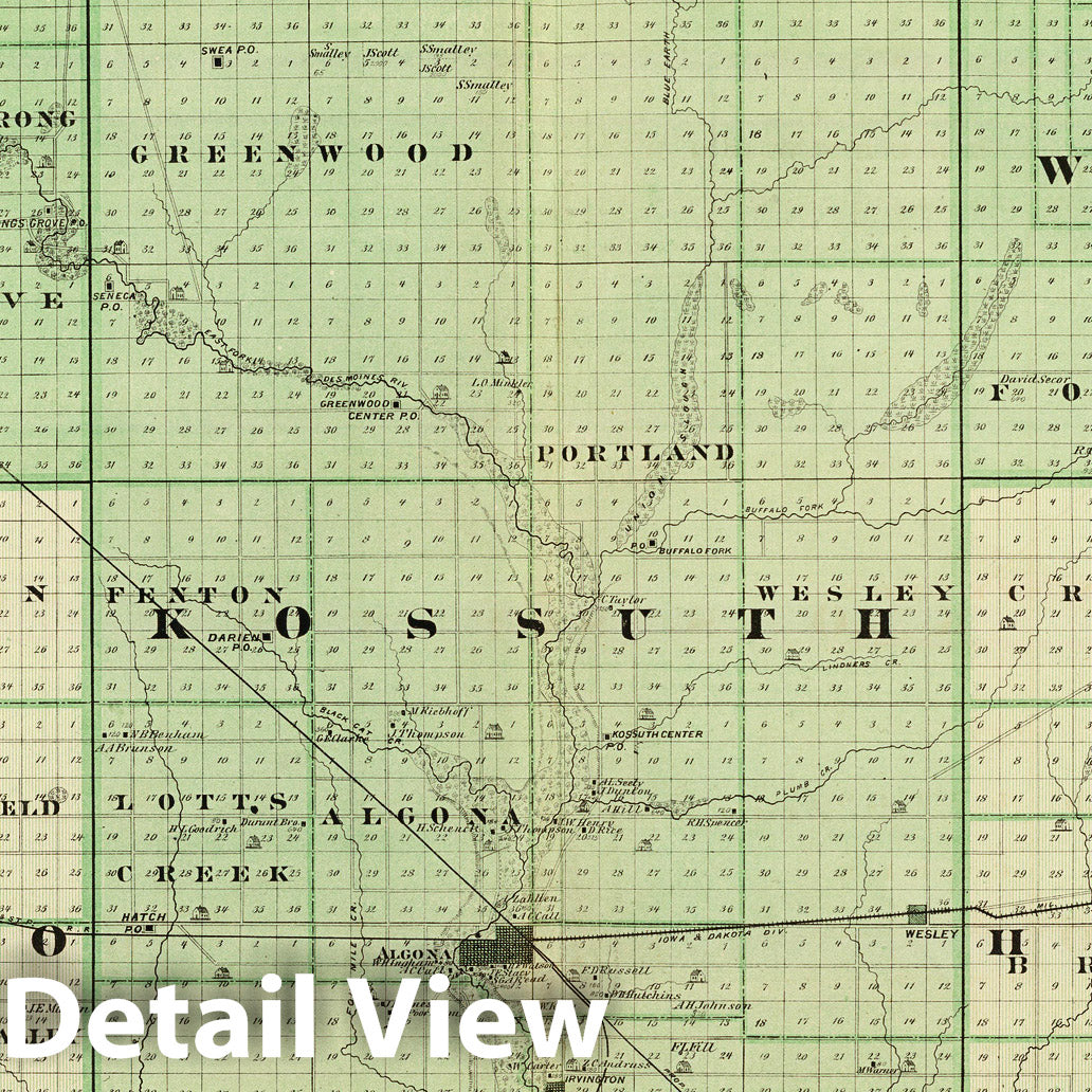 Emmet, Palo Alto, Kossuth, Winnebago and Hancock Counties, Iowa - Railroad Map, 1875
