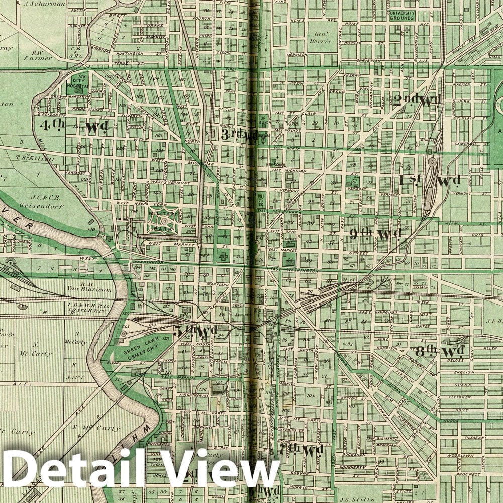 Indianapolis, Indiana 1876 - Historical City Plan Map Print