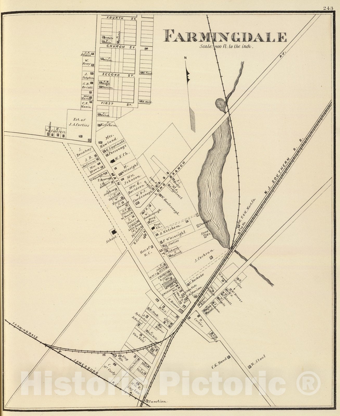 Historic Map : State Atlas Map, Farmingdale. 1878 - Vintage Wall Art