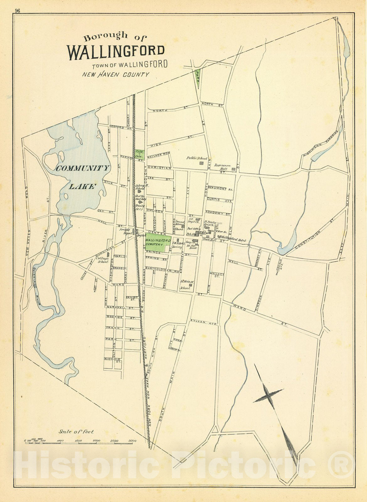 Historic Wall Map : State Atlas Map, Wallingford. 1893 - Vintage Wall Art