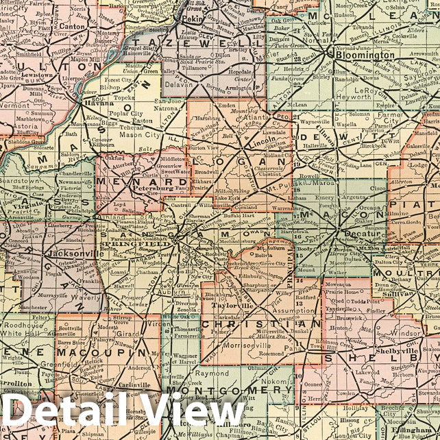 Illinois - Railroad Map, 1891 - Historical Map Print
