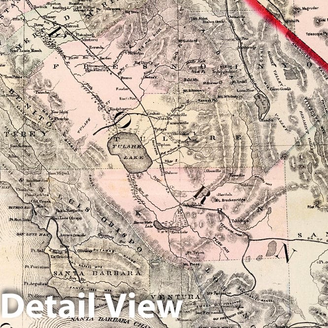 California and Nevada - Railroad Map, 1884 - Hand-Colored Historical Map Print