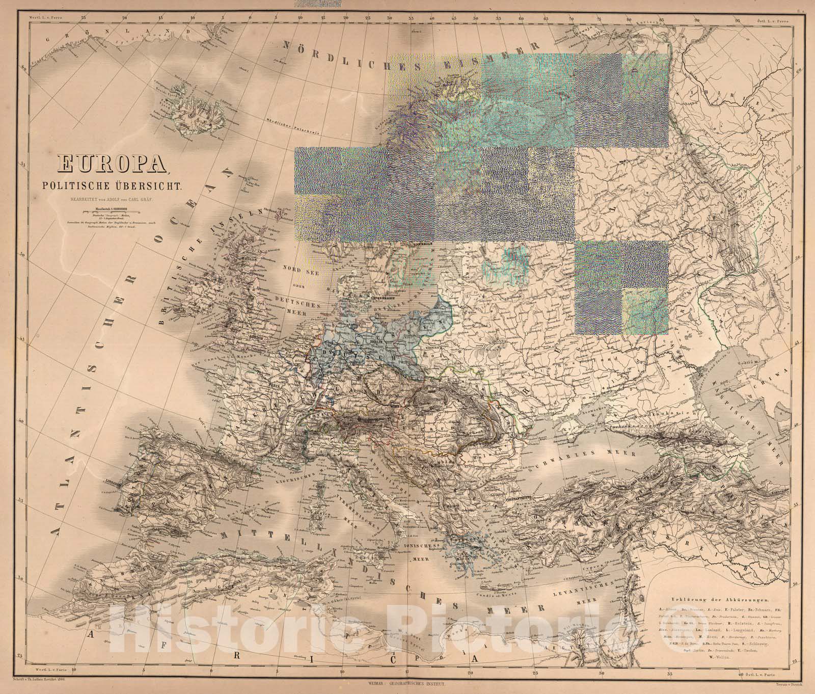 Historic Map : World Atlas Map, Europa : politische Ubersicht 1866 - Vintage Wall Art