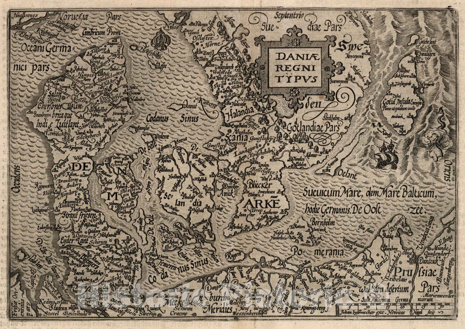 Historic Map : World Atlas Map, 73. Daniae Regni (Danish Kingdom) typus. 1600 - Vintage Wall Art