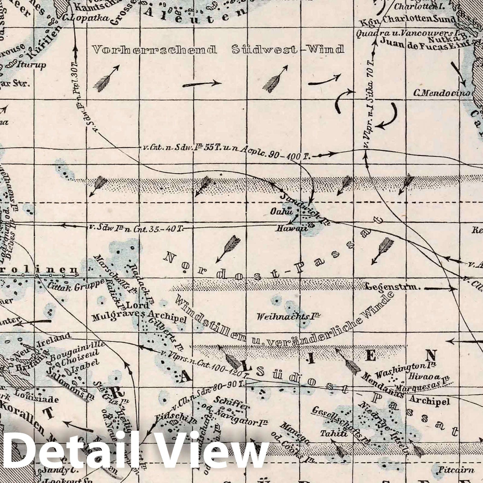 Pacific Ocean, 1872 - Historical Nautical Map Print