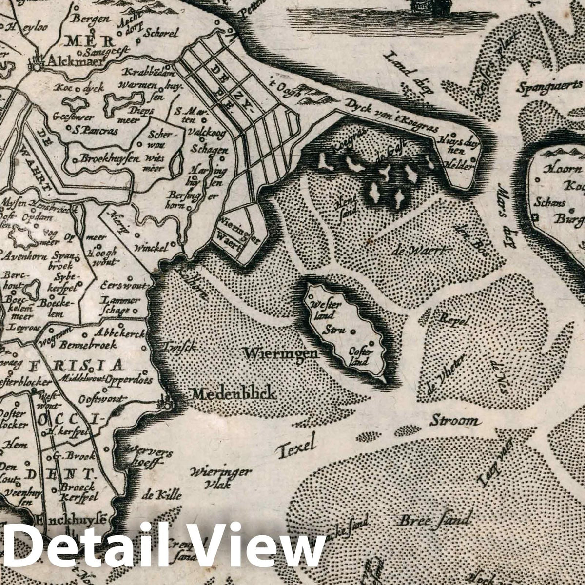 North Holland (West Frisia) - River Map, 1636 - Historical Map Print