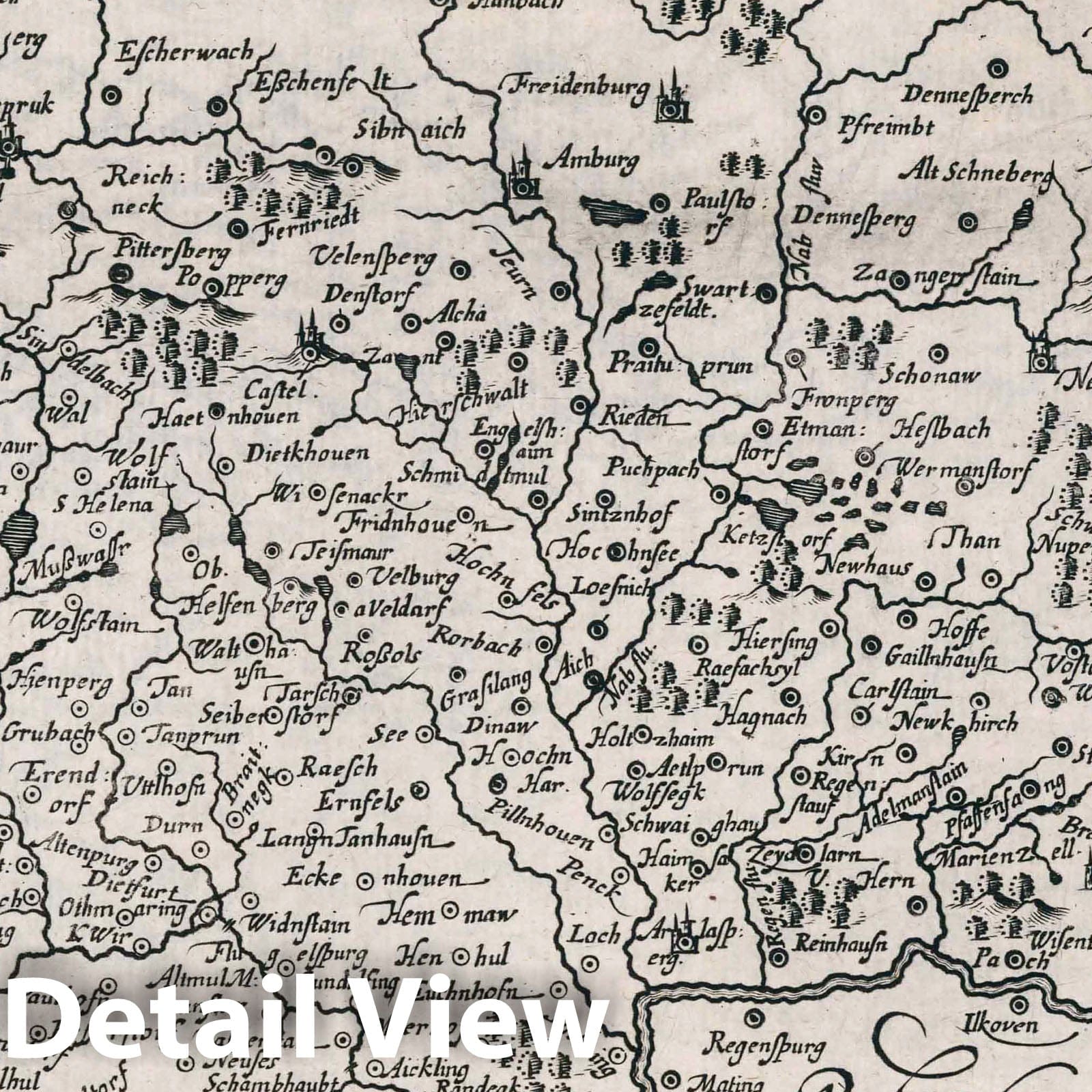 Palatinate of Bavaria - River Map, 1636 - Historical Map Print