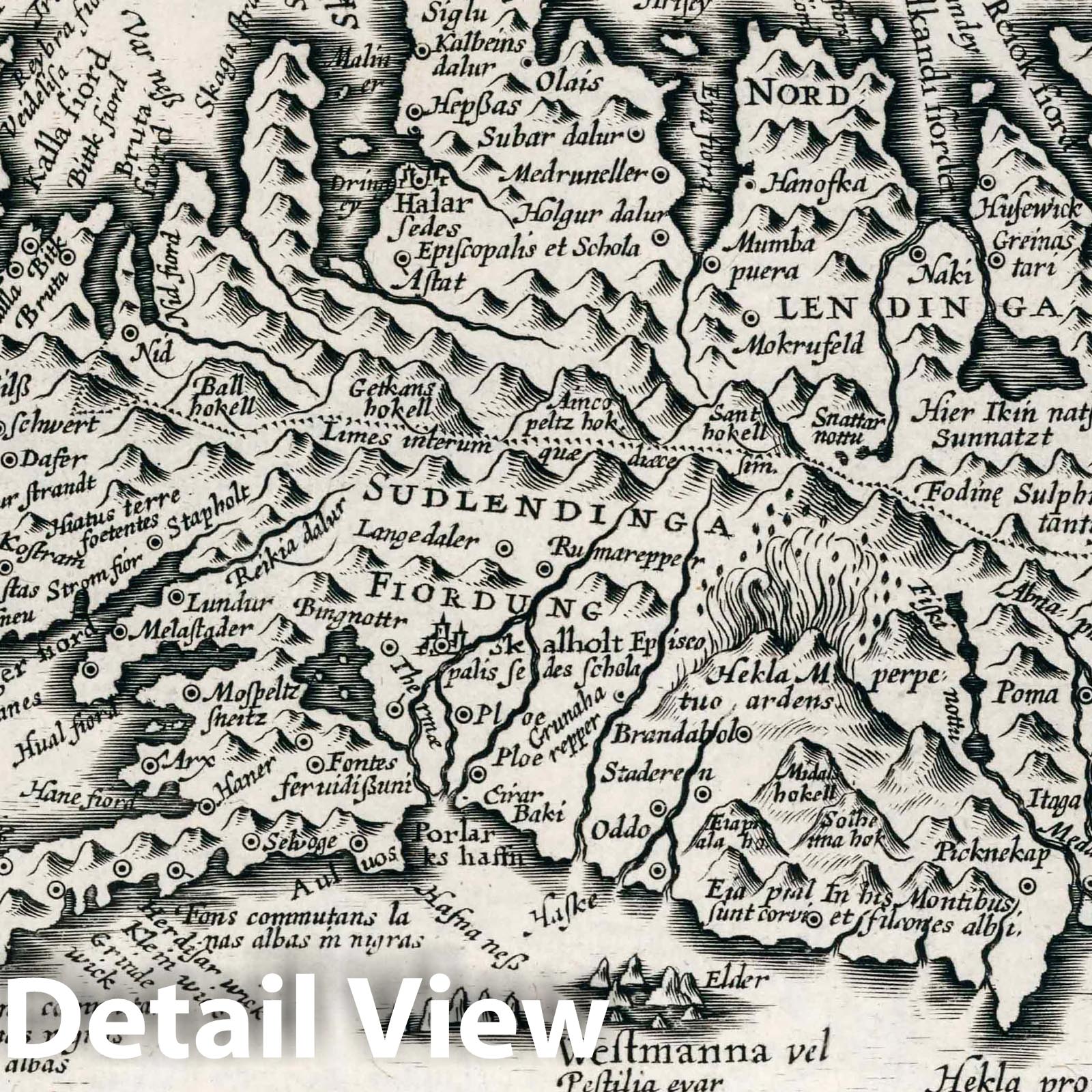 Iceland - River Map, 1636 - Historical Map Print