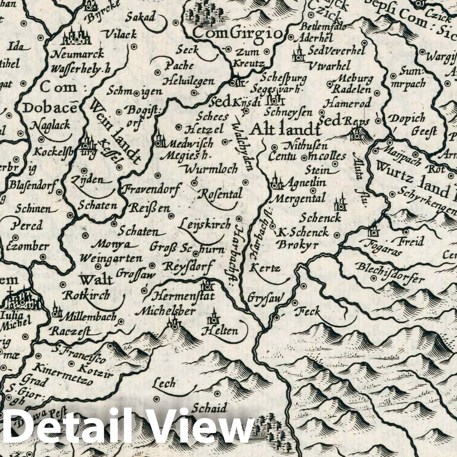 Transylvania - River Map, 1636 - Historical Map Print