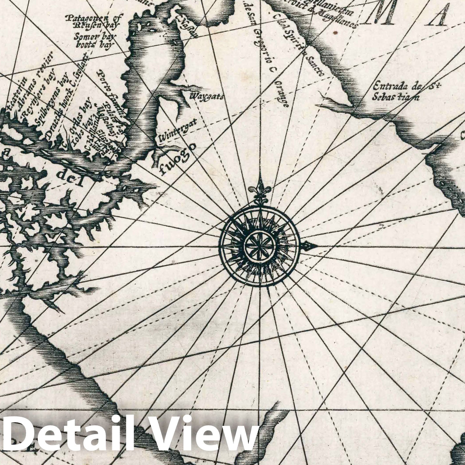 Tierra del Fuego - Nautical Chart, 1636 - Historical Map Print