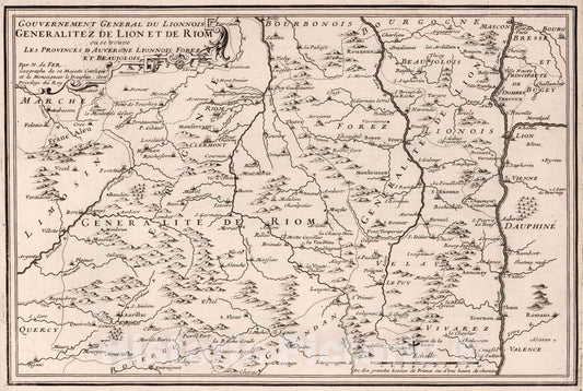 Historic Map : World Atlas Map, Gouvernement General du Lionnois Generalitez de Lion et de Riom, France. 1717 - Vintage Wall Art