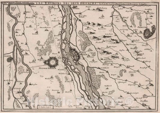 Historic Map : World Atlas Map, Les Environs des Deux Brisachs. 1717 - Vintage Wall Art