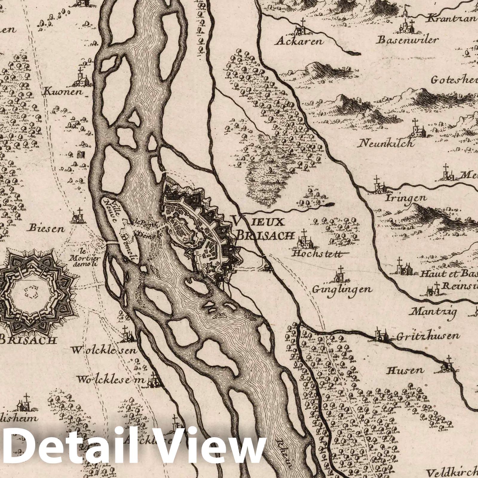 Environs of Neuf-Brisach, France 1717 Historical Map Print