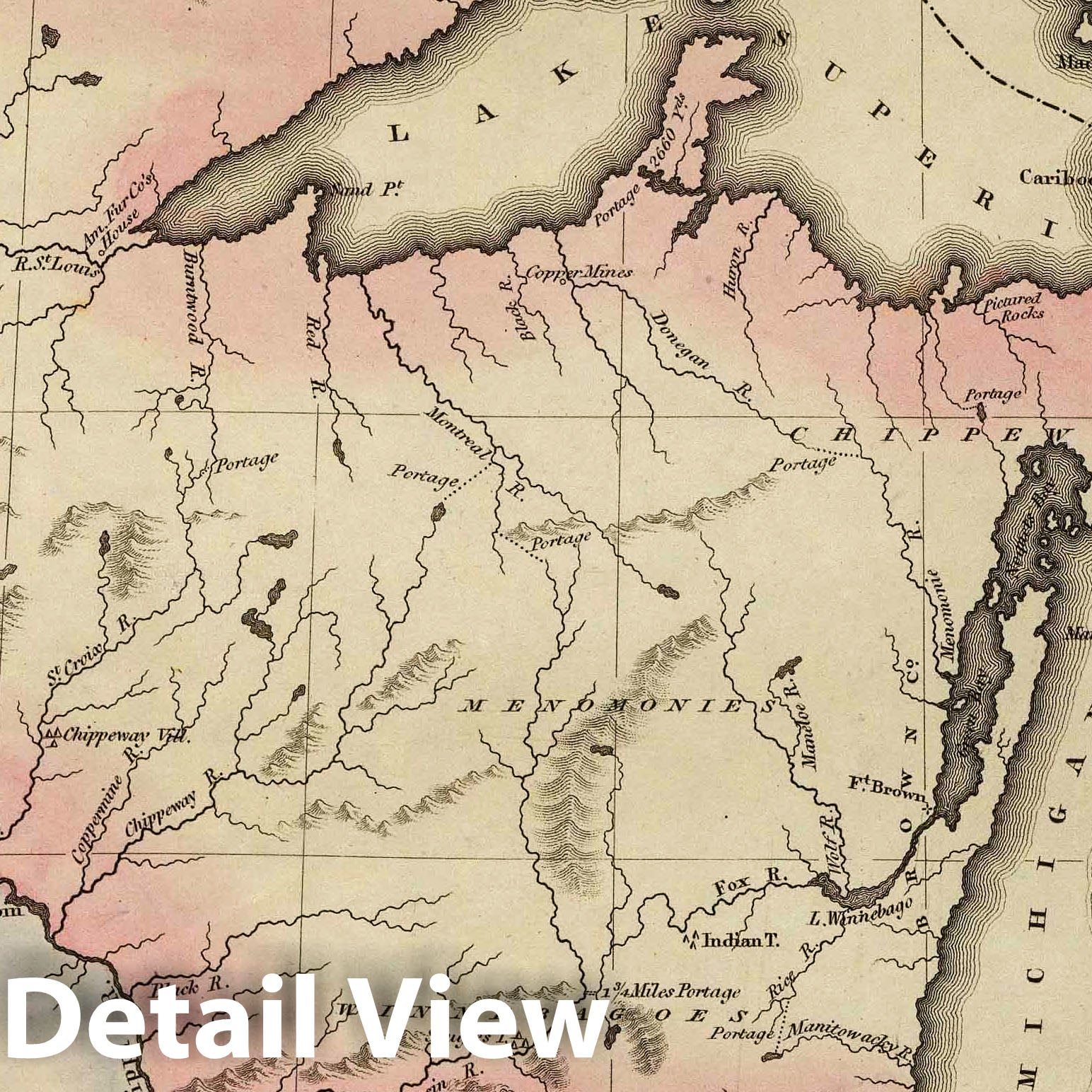Michigan Territory - River Map, 1823 - Historical Map Print