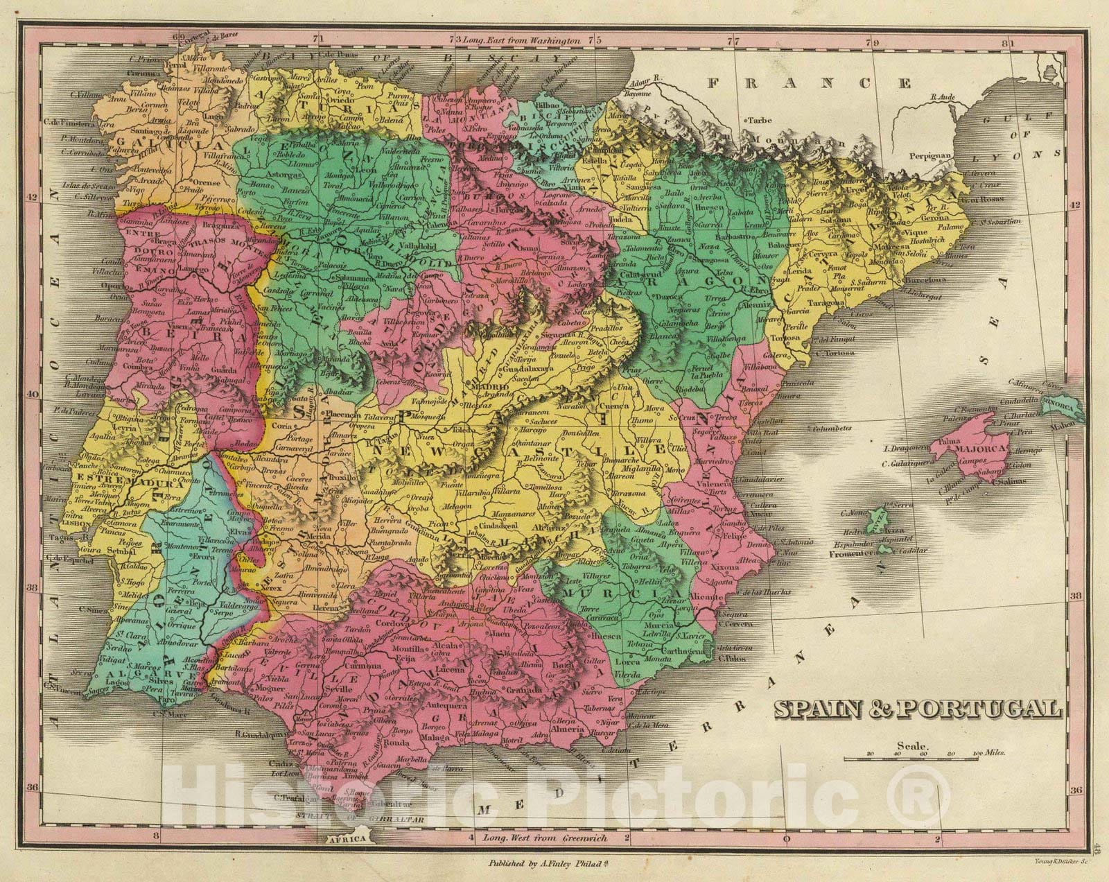 Historic Map : Classical Atlas Map, Spain & Portugal. 1831 - Vintage Wall Art