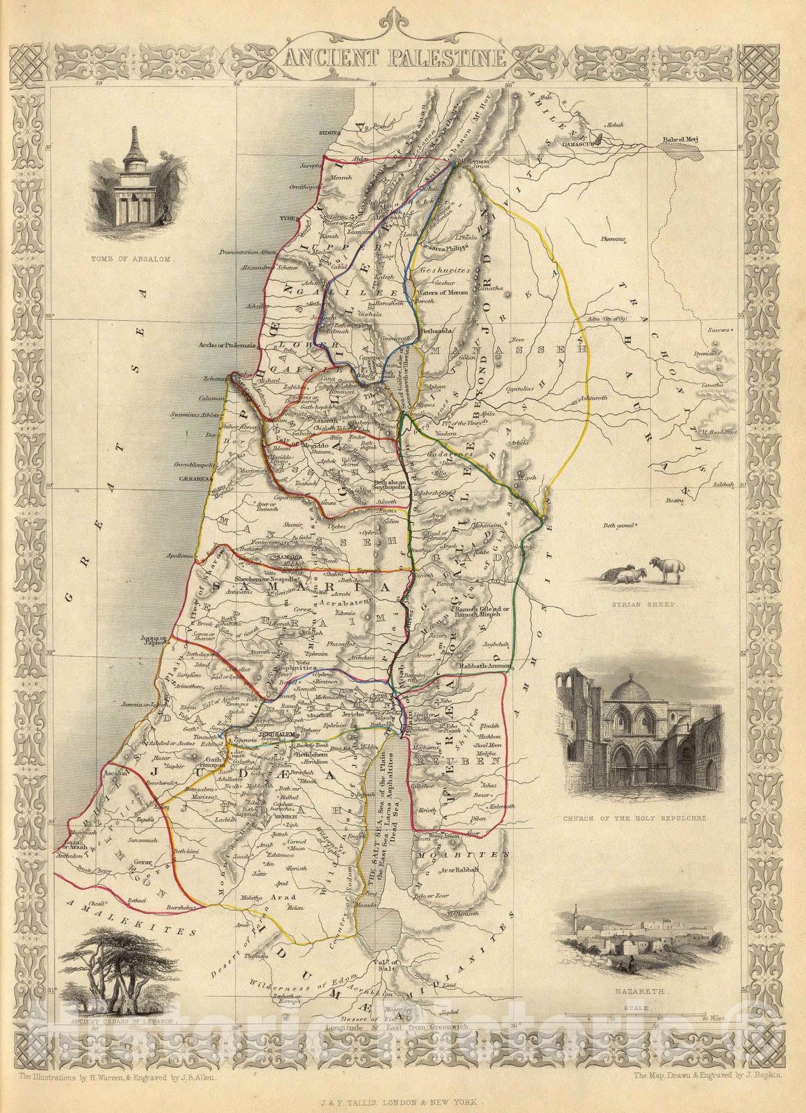 Historic Wall Map : World Atlas Map, Ancient Palestine. 1851 - Vintage Wall Art