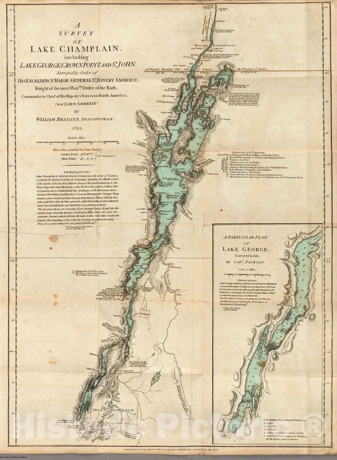 American Revolution: Lake Champlain, Lake George, Crown Point - Military Map, 1776