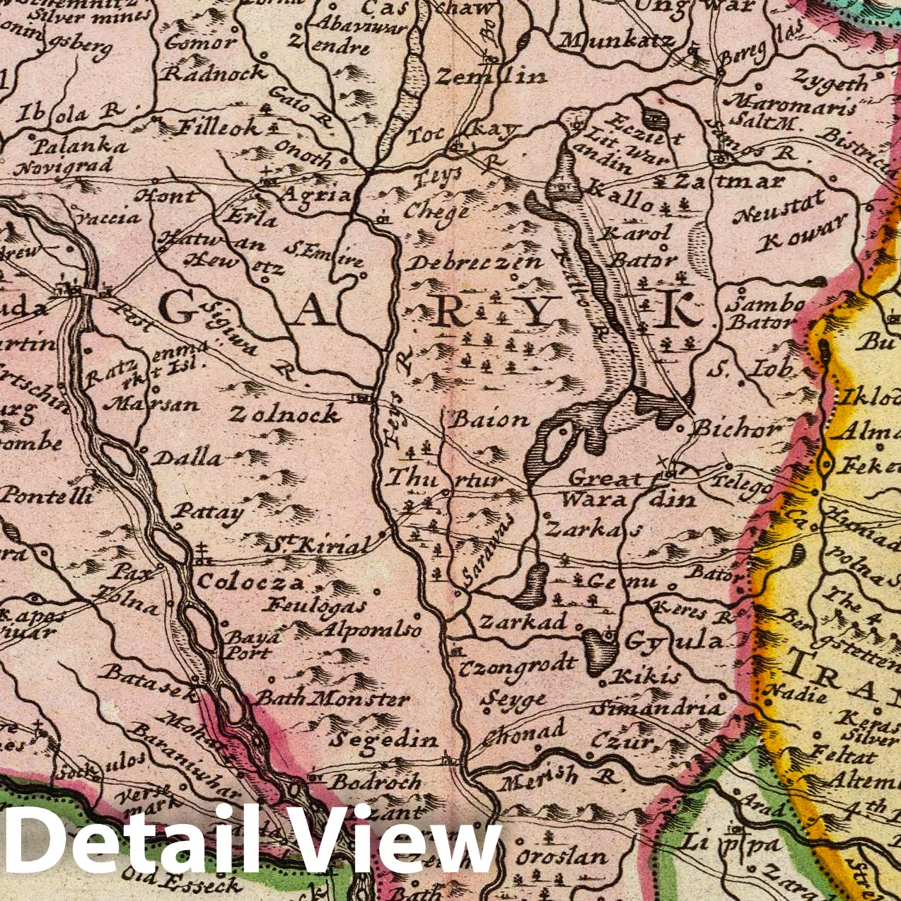 Hungary and Transylvania - River Map, 1736 - Historical Map Print