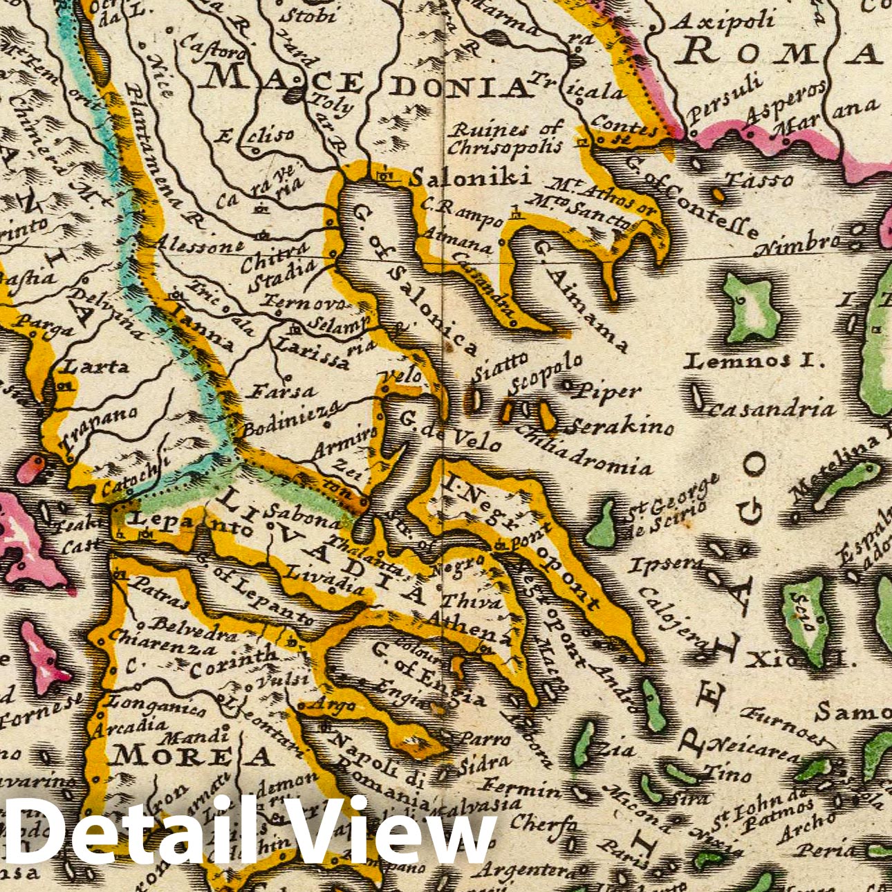 Greece - River Map, 1736 - Herman Moll Historical Map Print