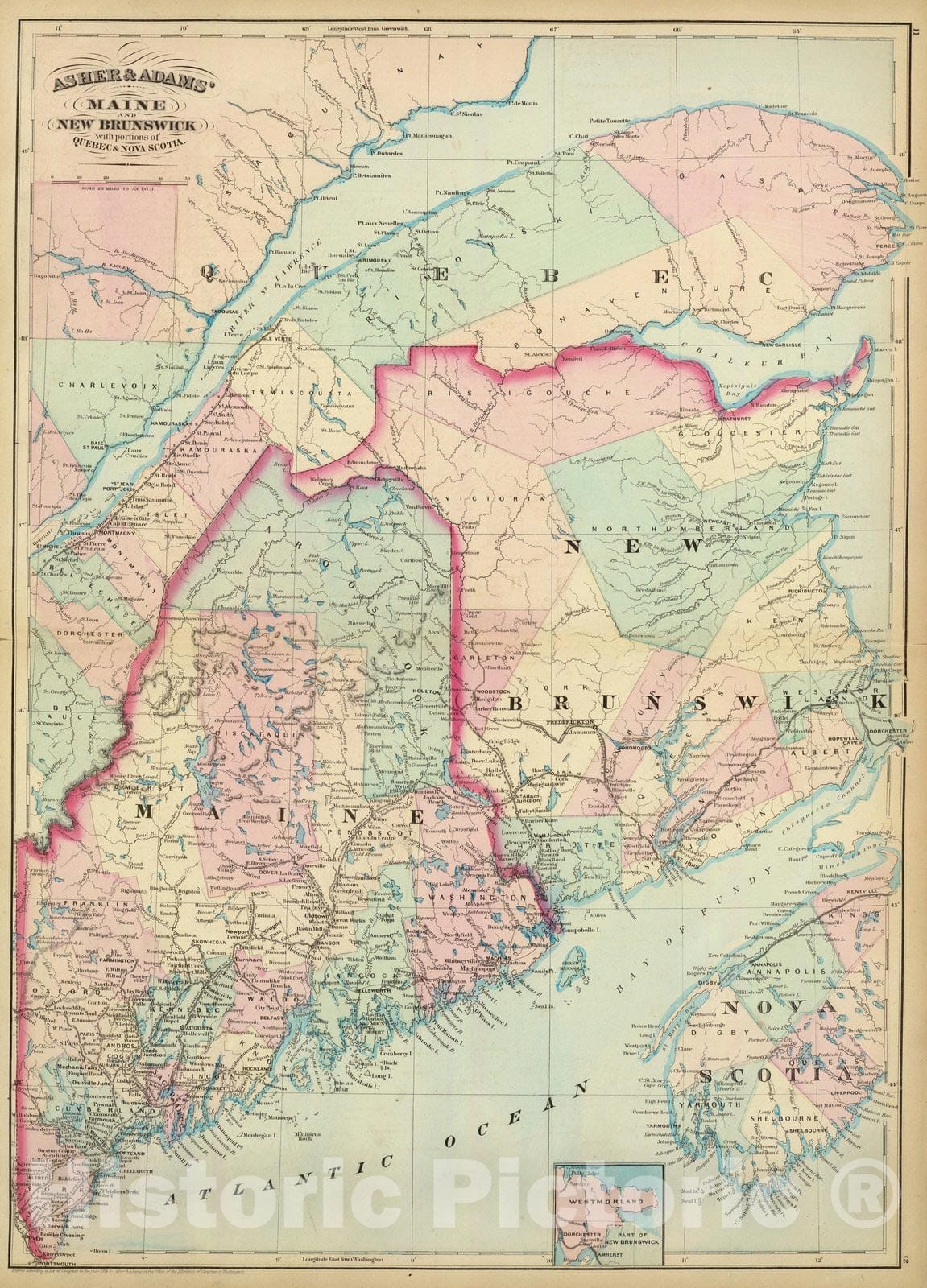 Historic Map : Maine, N.B. 1874 - Vintage Wall Art