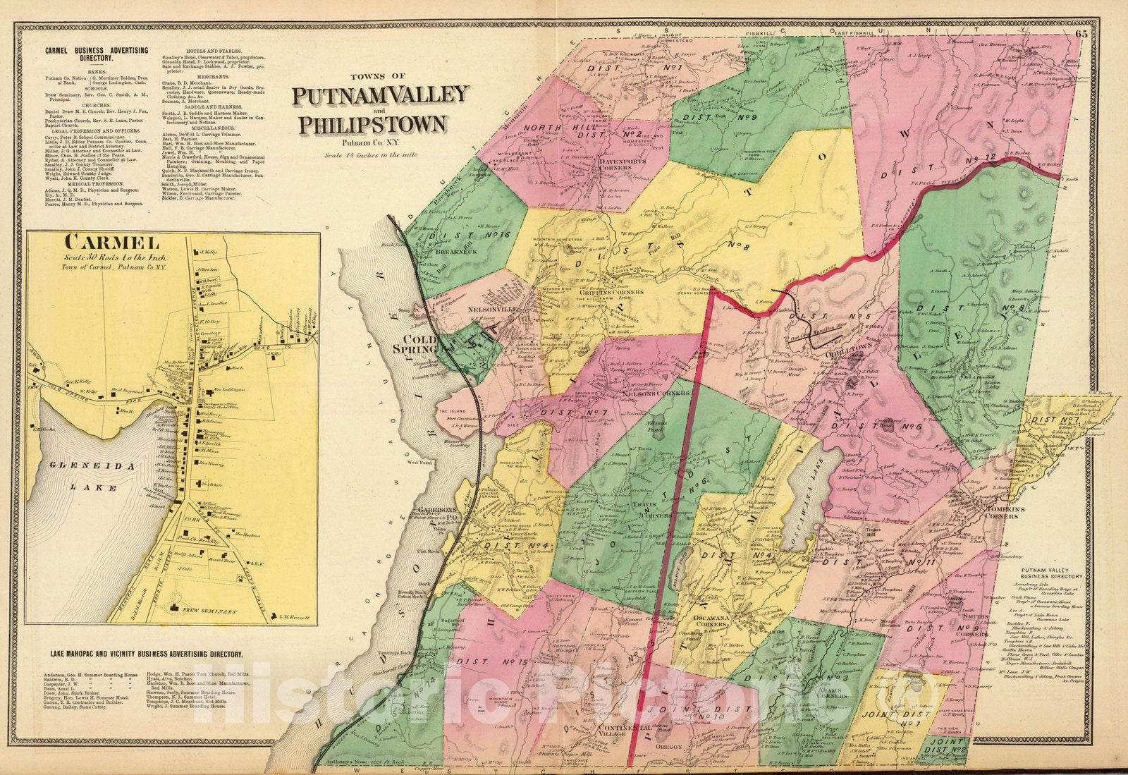 Putnam Valley and Philipstown, Putnam County, New York 1868 Historical Map