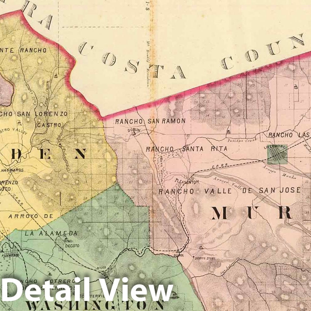 Alameda County, California - Railroad Map, 1878 - Historical Atlas Print